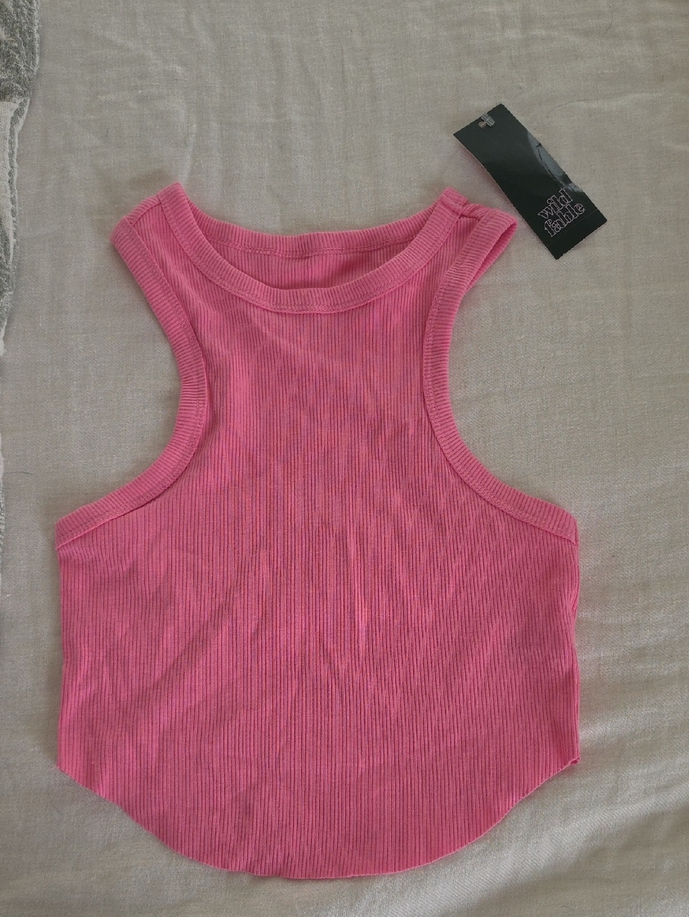Pink Ribbed Tank Top - Women's Sleeveless Crop
